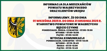 Zmiana godzin funkcjonowania urzędu