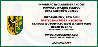 Starostwo czynne w sobotę 10 stycznia br